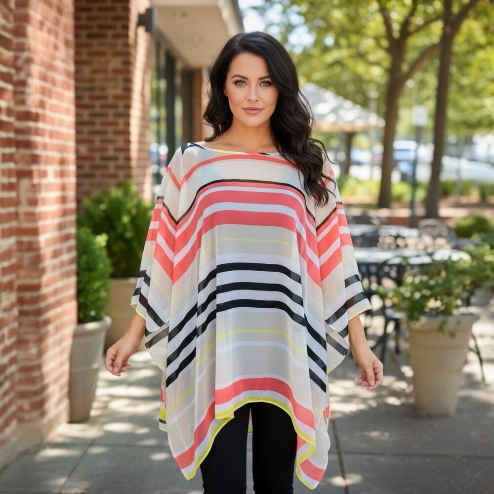Calvin Klein Plus Size Multicolor Striped Swim Kaftan Cover-Up 3X